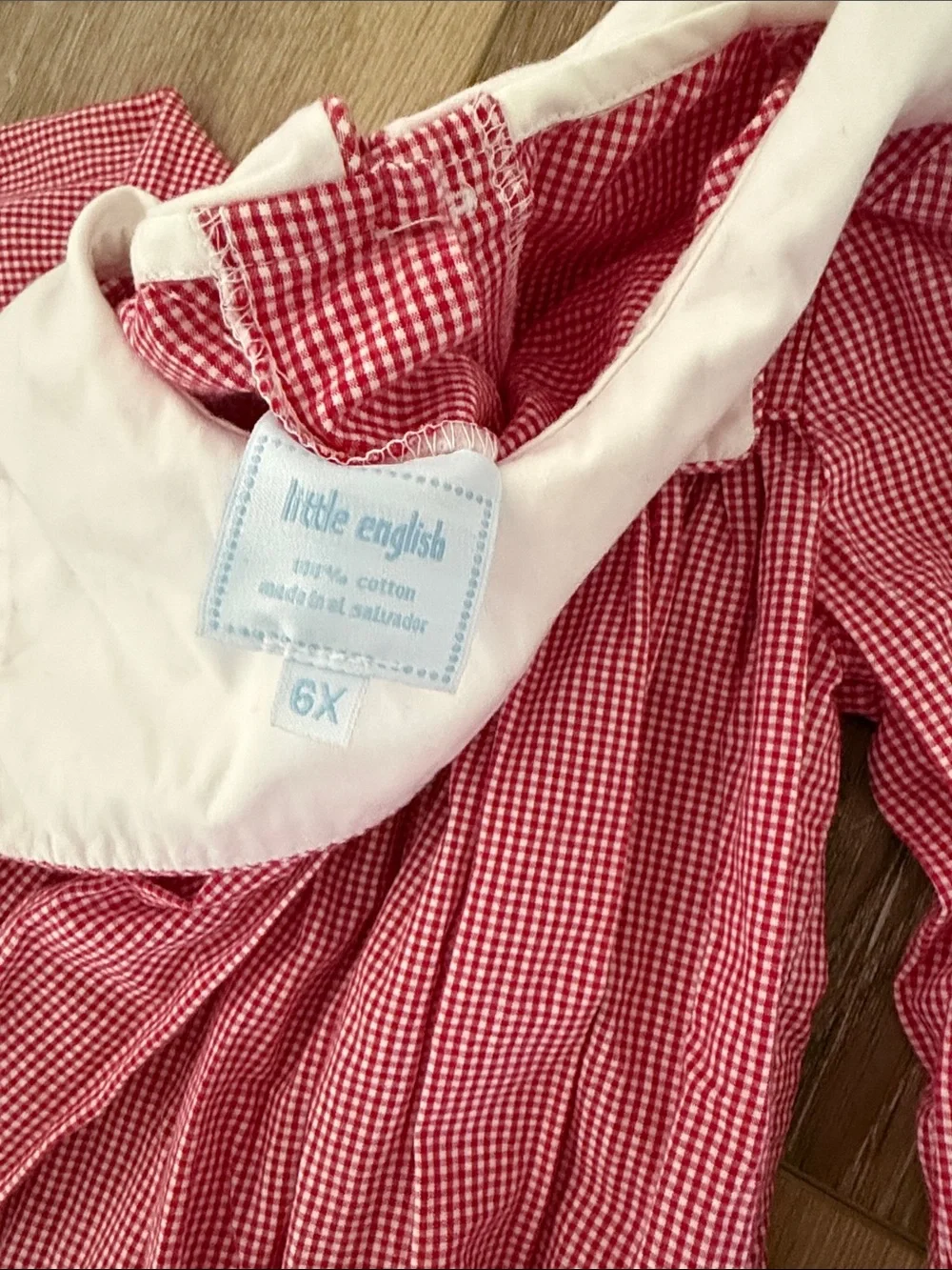 Little English | Red Gingham Long-Sleeve Dress with White Bib | size 6X